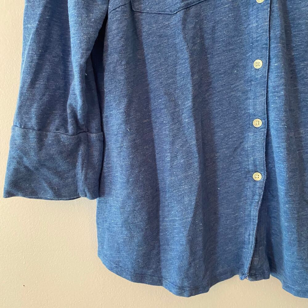 J. McLaughlin Blue Catalina Cloth Button Down Blouse 3/4 Sleeve Stretchy Medium - Picture 4 of 8